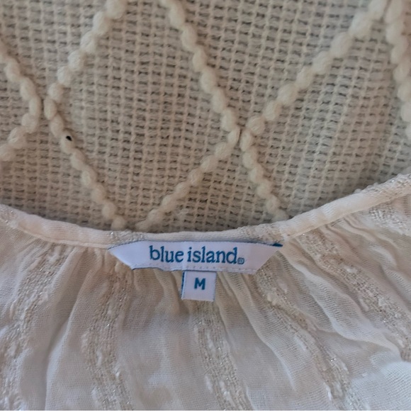 Blue Island White Gold‎ Metallic Dress Coverup Swim Tie strap sleeveless Boho M - Picture 4 of 6